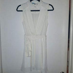 Plunge Neck Ivory Dress with Collared Detail